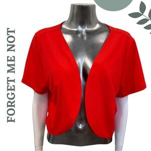 🛍️3/$40 Bright Tomato Red Short Sleeve Bolero  Open Front Cardigan| 1XL